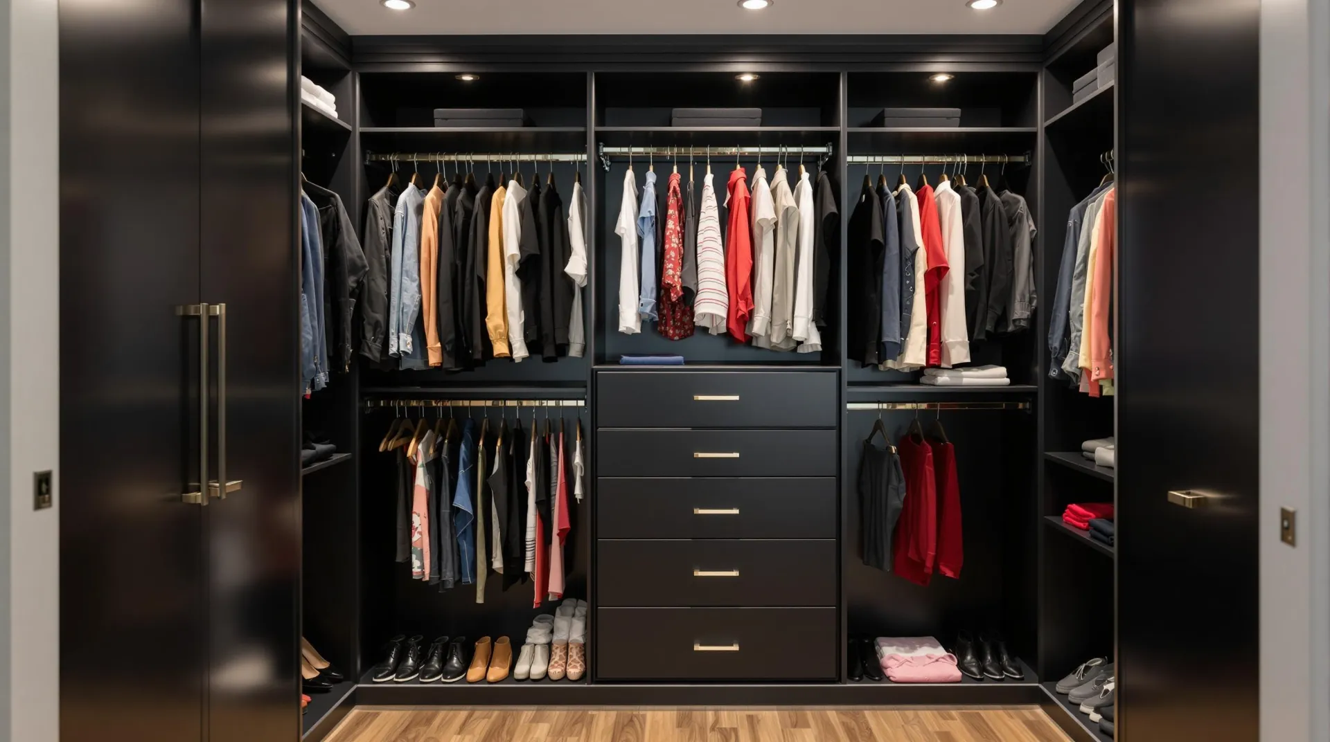 Black colored custom closet
